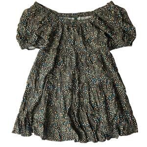 Wild Fable Women Mini Dress size M Off Shoulder Fluffy Soft Sleeve Floral Black